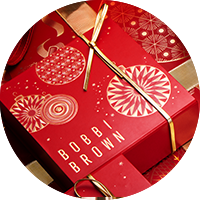 Bobbi Brown gift wrap red boxes and ribbon