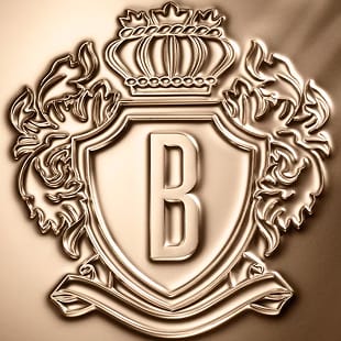 Bobbi Brown crest icon embossed in gold, matalic foil